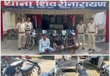 नाकाबंदी में पकड़ा गया बाइक चोर गिरोह, दो चोरी की बाइक समेत 5 मोटरसाइकिल बरामद, तीन आरोपी गिरफ्तार