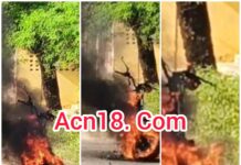 चलती इलेक्ट्रिक स्कूटी में लगी आग, मचा हड़कप, धू-धू कर जली, शॉर्ट सर्किट से आग लगने जताई जा रही आशंका,चालक वाहन छोड़कर भागा,सूचना पर पहुंची पुलिस जांच में जुटी. Video