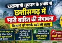 चक्रवाती तूफान के प्रभाव से छत्तीसगढ़ में भारी बारिश की संभावना, किसानों को सतर्क रहने की सलाह, इंदिरा गांधी कृषि विश्वविद्यालय ने जारी की मौसम आधारित कृषि सलाह